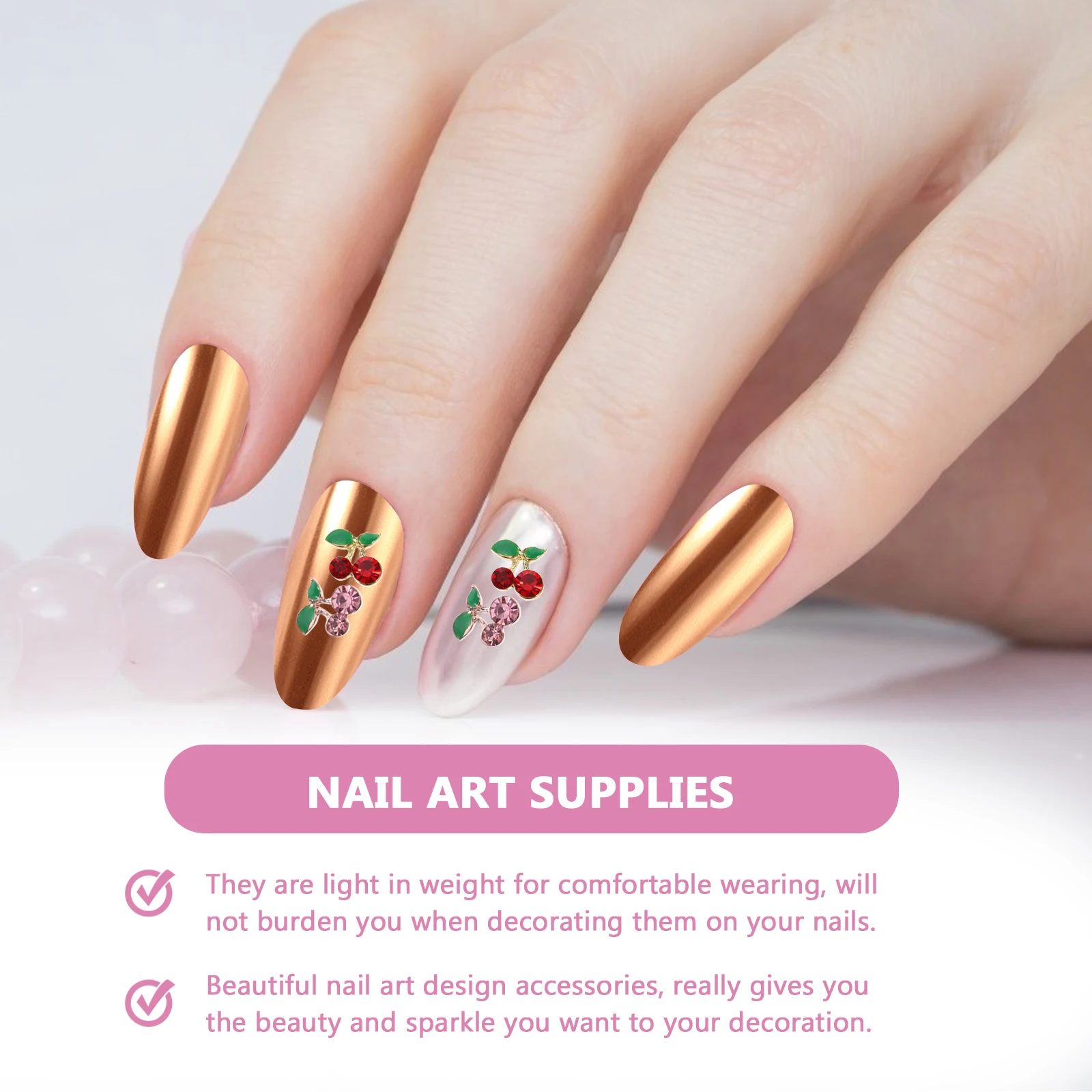

60pcs Rhinestone Nail Accessories Cherry Studs Jewels Alloy Fruit Charms Decorations for Phone Case Nail Supplies Gems