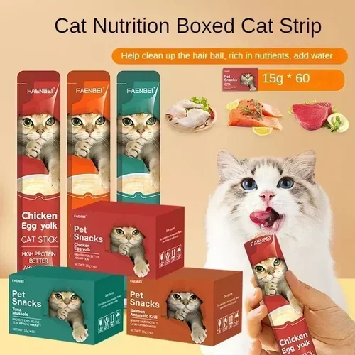10pcs 고양이 간식, 스트립 형태의 고양이 간식. 참치와 닭고기 고양이 간식. 고양이의 체중 증가를 위한 애완동물 간식, 보편적입니다.
