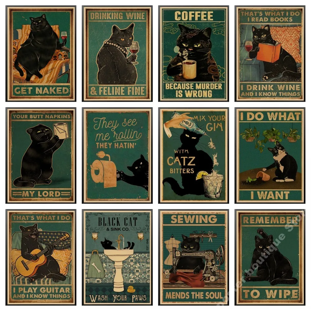 Funny Cat Posters Daily Life Your Butt Napkins Retro Kraft Paper Sticker Vintage Room Home Bar Cafe Decor Gift Art Wall Painting