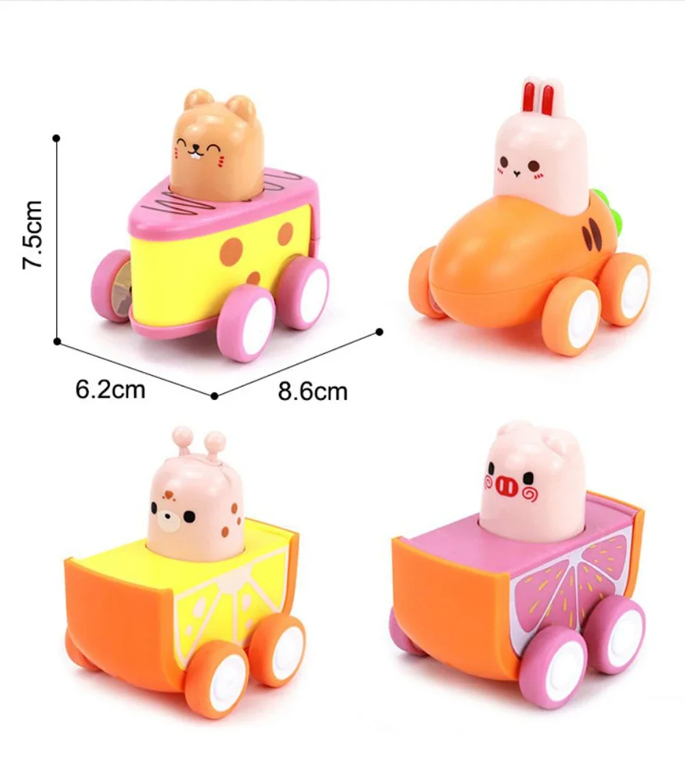 7Style Press Gourmet Toy Car Cartoon Q Version Mini Fruit Cake Animal Car Model Set per Baby Coaster Car regali di compleanno