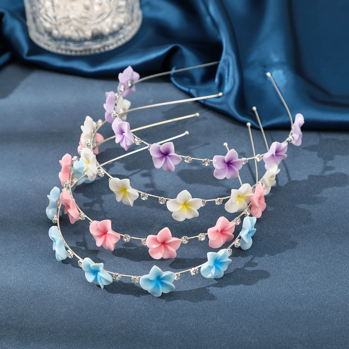 AWAYTR Elegant Rhinestone Flower Hairbands Headband Women Girls Plumeria Hair Head Hoop Band Accessories Headdress