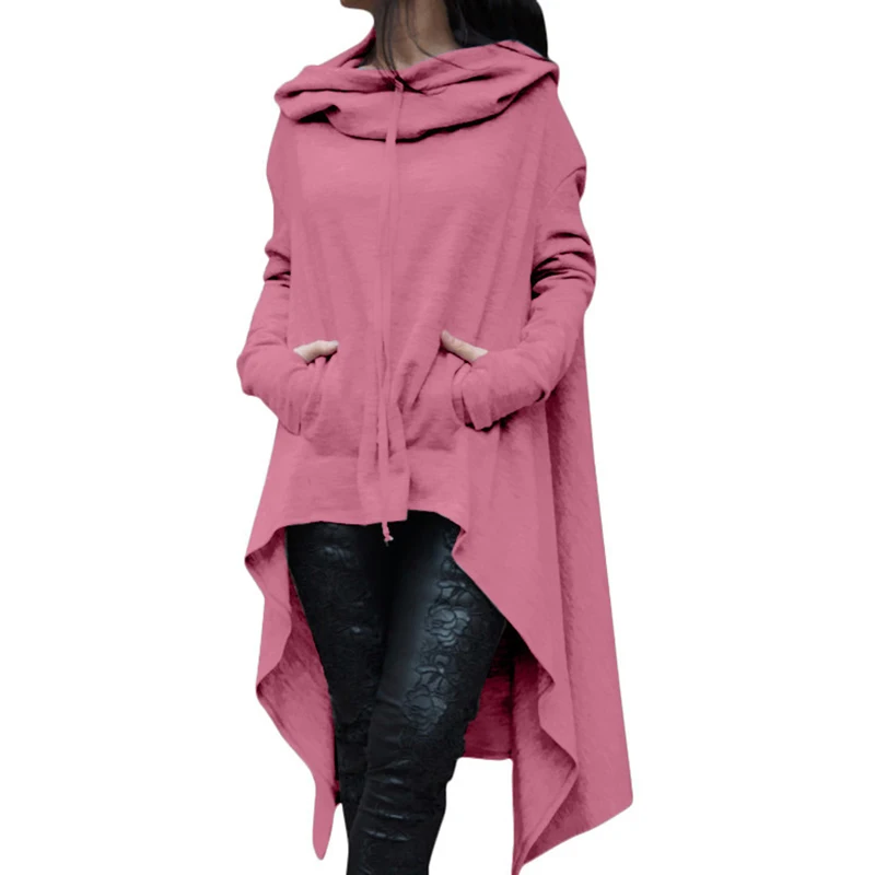 Nouveau Style de mode Femmes sweats à capuche ourlet irrégulier coton à manches longues queue de poisson couleur unie Femmes sweats surdimensionné sweats à capuche robe