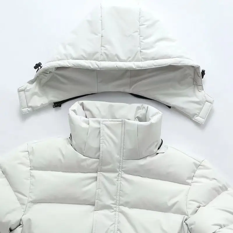 Doudoune longue à capuche amovible pour couple, vestes épaisses, manteau de neige décontracté, poignées noires, mode unisexe, extérieur, hiver