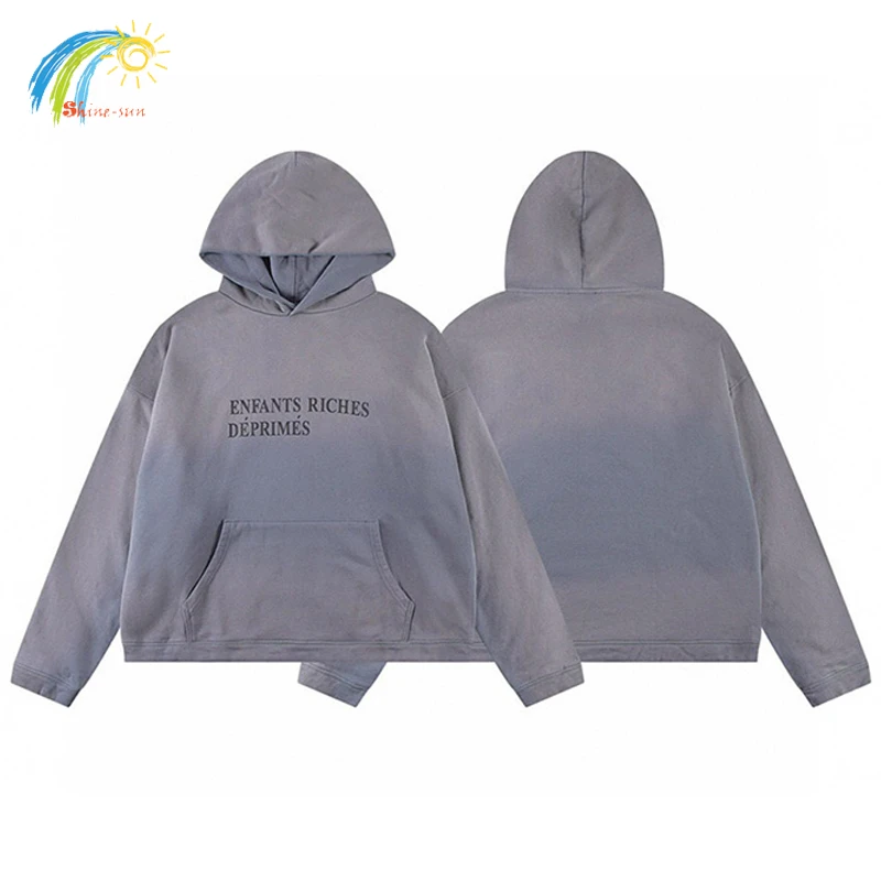 Vintage Wash Blue Gradient Enfants Riches Deprimes Hoodie Hooded Men Women 1:1 Tag Heavy Fabric Oversized Damaged ERD Pullovers