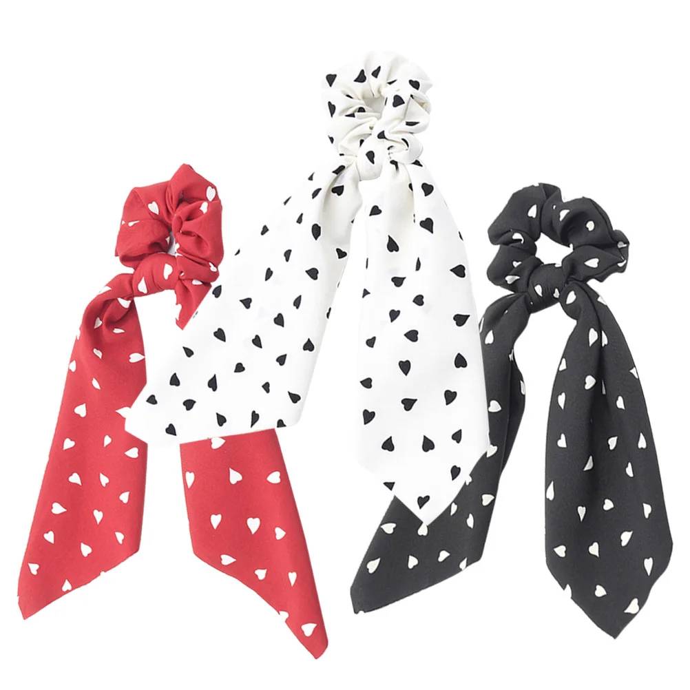 

3 шт., резинки для волос с сердечками, ленты, веревки, легко растягивающиеся аксессуары для женщин и девочек, белый, черный, красный, костюмированная вечеринка
