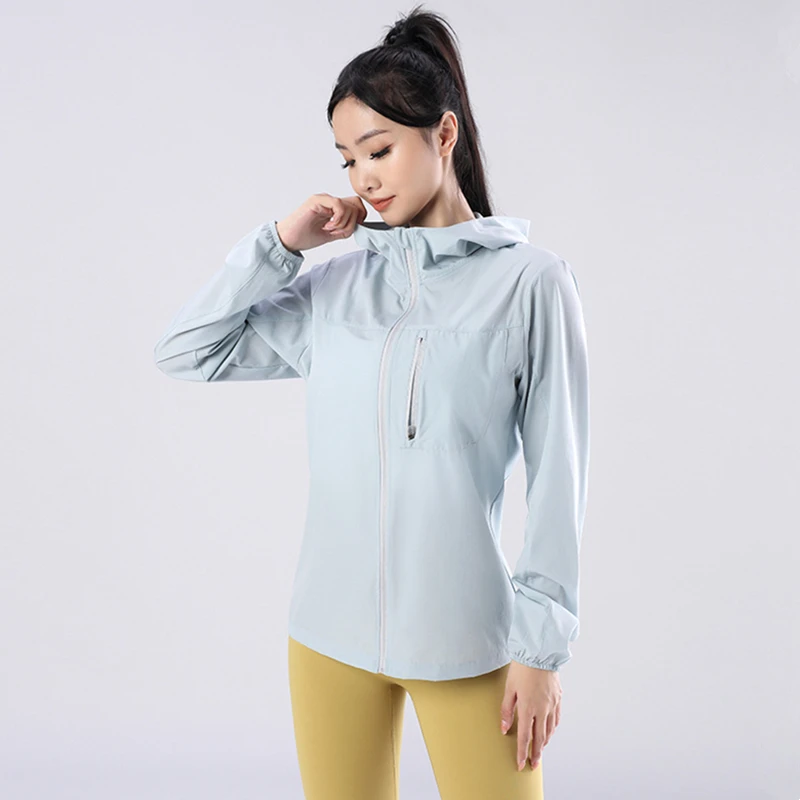 Summer Sport Hoodies Women Loose Yoga Sports Jackets Quick Dry Zipper Running Coat Outdoor Anti-UV Gym Fitness Hooded Top Female