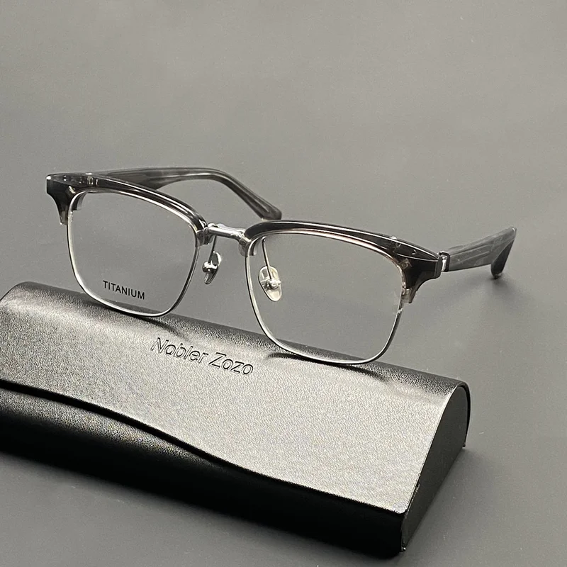 Lunettes de prescription à demi-monture pour hommes, coquille d'ipers de haute qualité, fabriquées avec des montures optiques en acétate carré pur pour personnes âgées