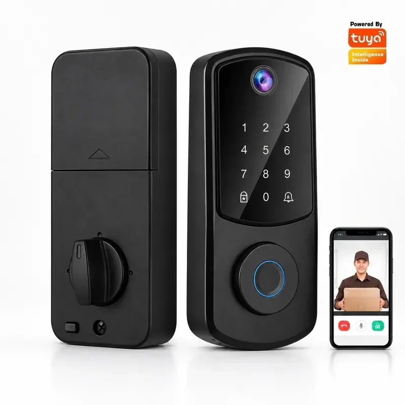 US Standard Automatic Password Fingerprint Lock with Cat Eye Tuya WIFI Home Electronic Smart Door Lock