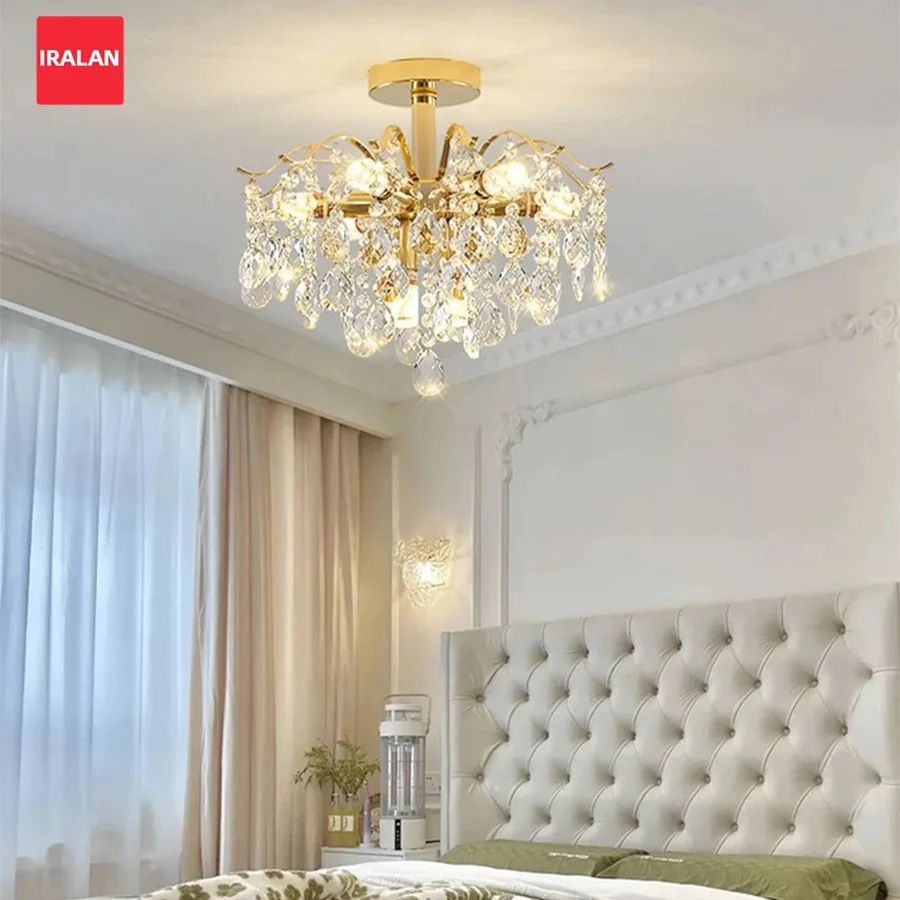 

Indoor Crystal Ceiling Lights Fixture Luxury Gold Crystal LED Chandeliers Hotel Living Room Bedroom Modern Ceiling Pendant Lamps