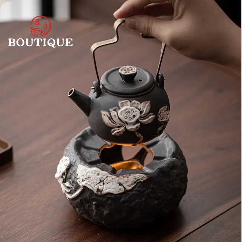 Japanese Wabi-sabi Style Ceramic Warming Tea Stove Lotus Fragrance Candle Heating Base Cooking Tea Leaf Holder Kung Fu Tea Set