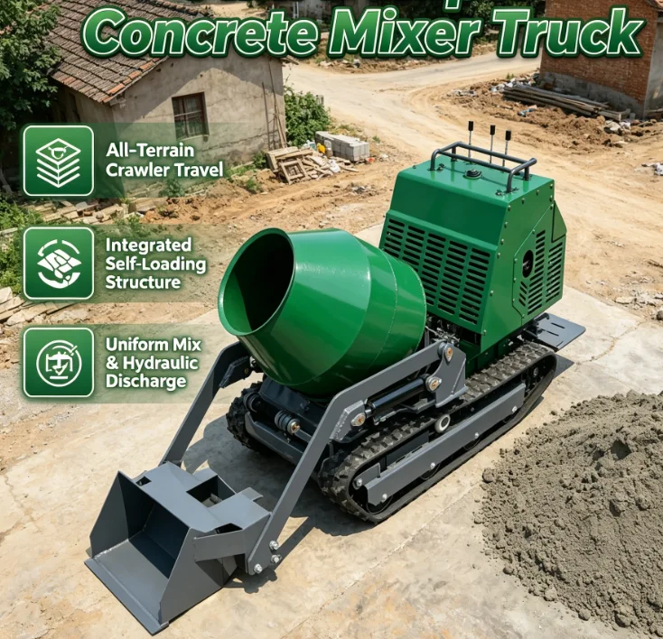Customized Diesel Powered Mini Concrete Mixer Dumper With Hydrostatic Track Drive Motor Pump 2M/H Productivity High Quality