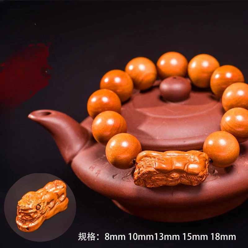 

New Peach Wood Bracelet Genuine Lucky Dragon Year Birth Year Money Drawing Pi Xiu Men's and Women's Rosary Bracelets