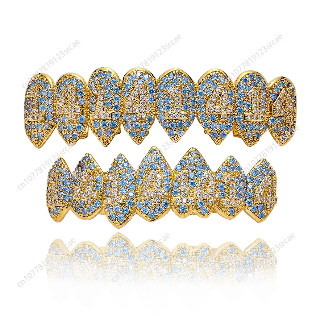Hip Hop 1414 Braces GRILLZ 8 Tooth Fangs Vampire Personality Zircon Gold Braces