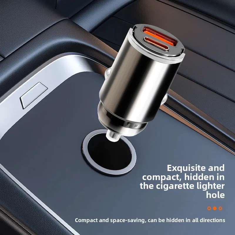 240W Car Charger USB C PD Fast Charging Car Cigarette Lighter AdapterA+C Dual Port ABS Shell Hidden Pull Ring Auto Phone Charger