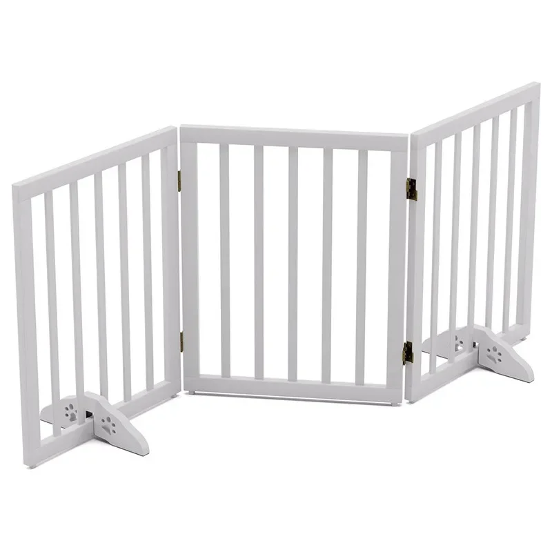 Wooden freestanding collapsible pet door for dog fences and dog partitions to protect