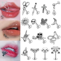 ZS 1 Piece Punk Snake Skull Shape Labret Lip Piercing 16G Stainless Steel Stud Earring Cartilage Tragus Helix Piercings Earrings