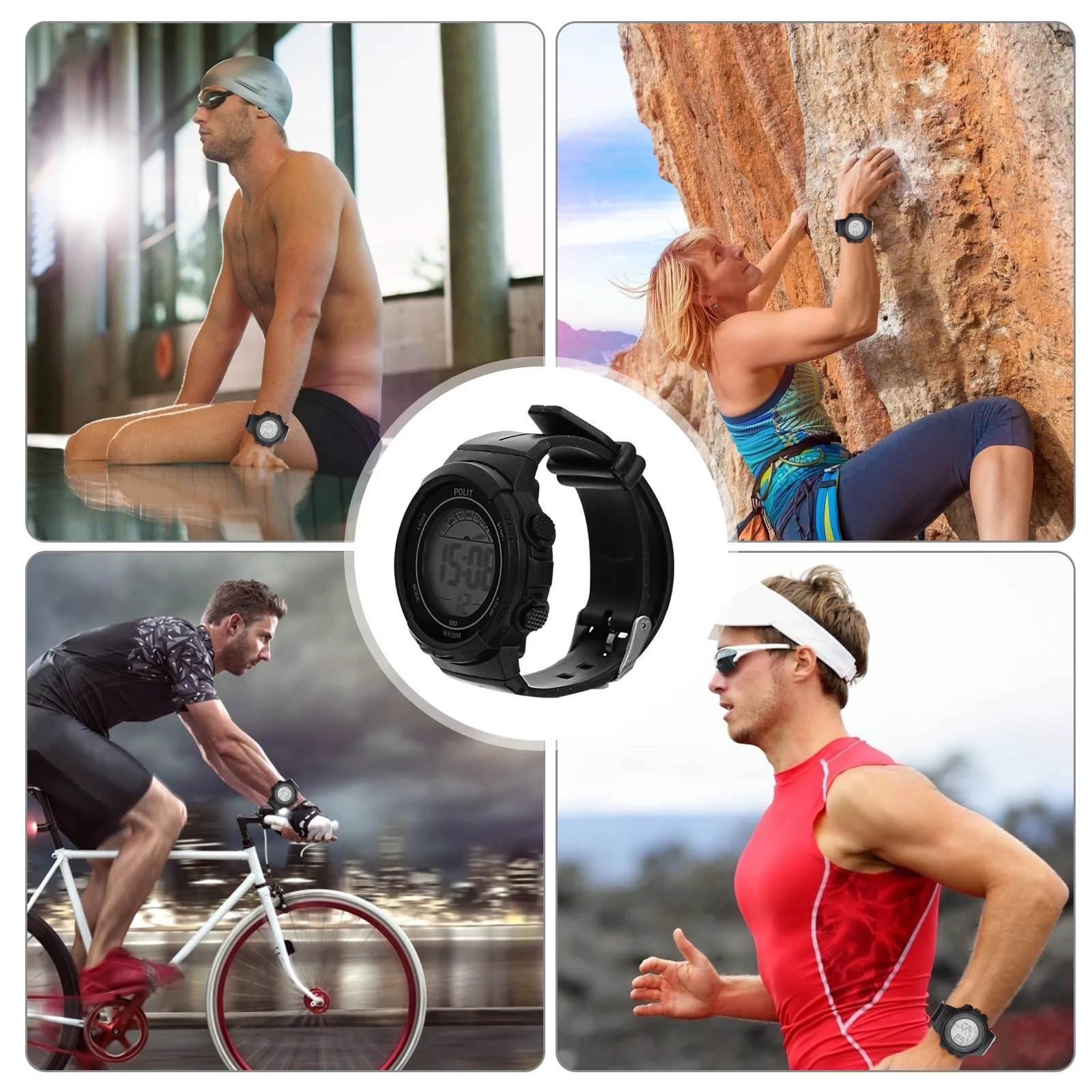 Luminous Waterproof Students Black Kids Calendar Alarm Students Watch For Sports Electronic Watch Bracelet Watchb