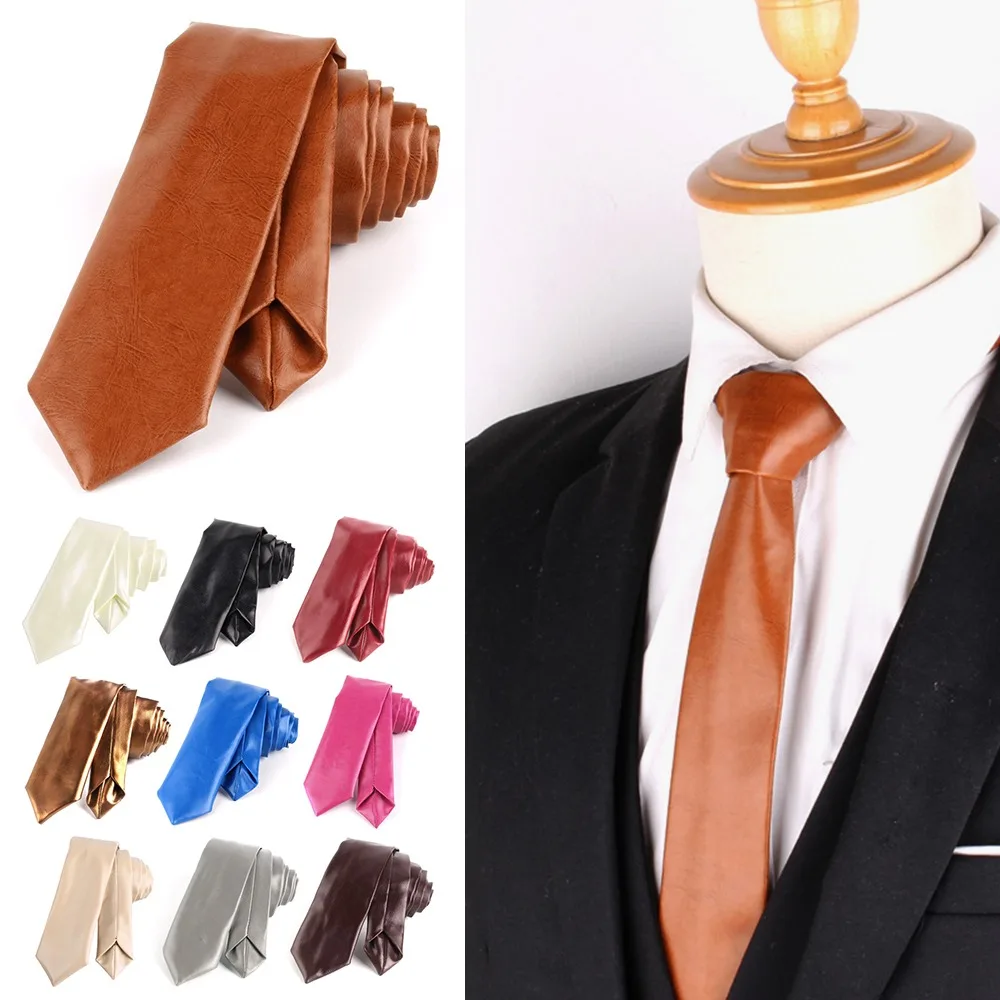 クラシックレトロ PU レザーネクタイカジュアル多用途 JK ネクタイ無地 5.5 センチメートル幅狭いネクタイユニセックス