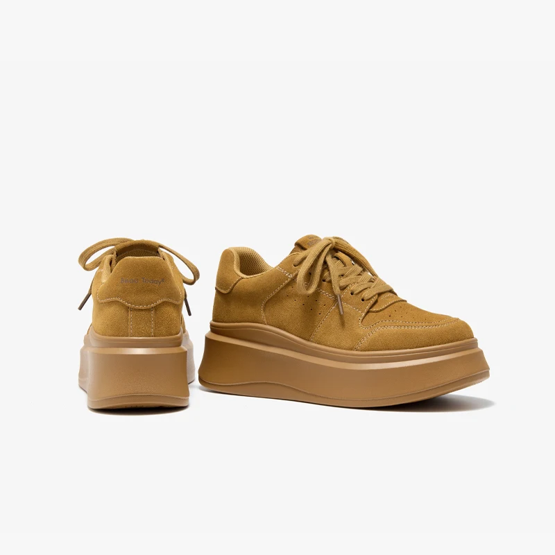 BEAUTODAY Suede Sneakers Vintage Women Cow Leather Platform Breathable Female Lace Up Shoes Handmade 29762