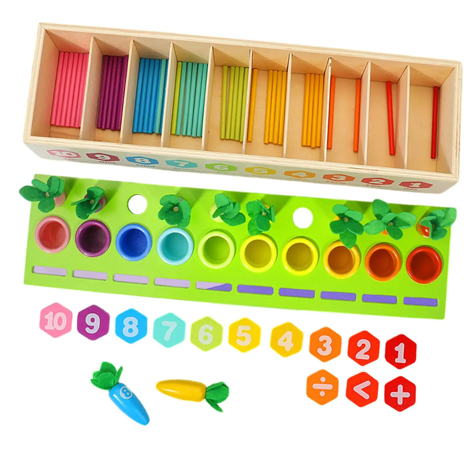 

Color Matching Box Game Math and Counting Toy, Montessori Radish Counting Pairing Box for Game, Fine Motor Skills, Activity