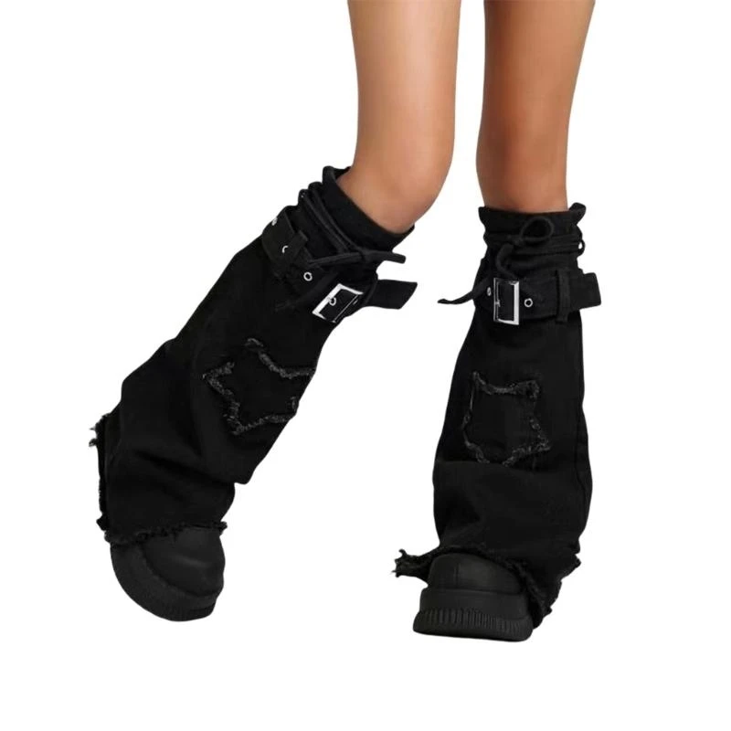 

Women Denims Leg Warmers Harajuku Leg Cover Middle Tube Socks Ankle Heap Socks