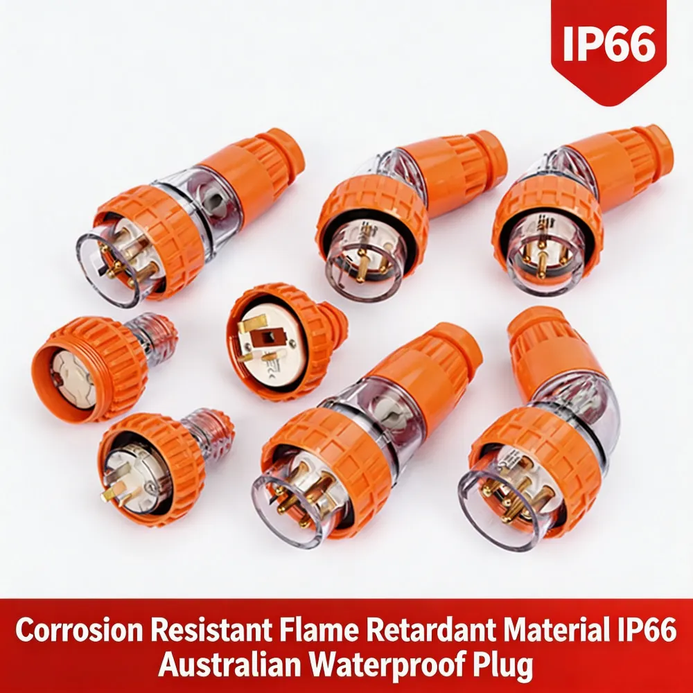 IP66 AU Standard Industrial Waterproof Shore Power Plug 3/4/5 Pin 10A-63A Outdoor Power Connector for Marine RV Yacht Vehicle