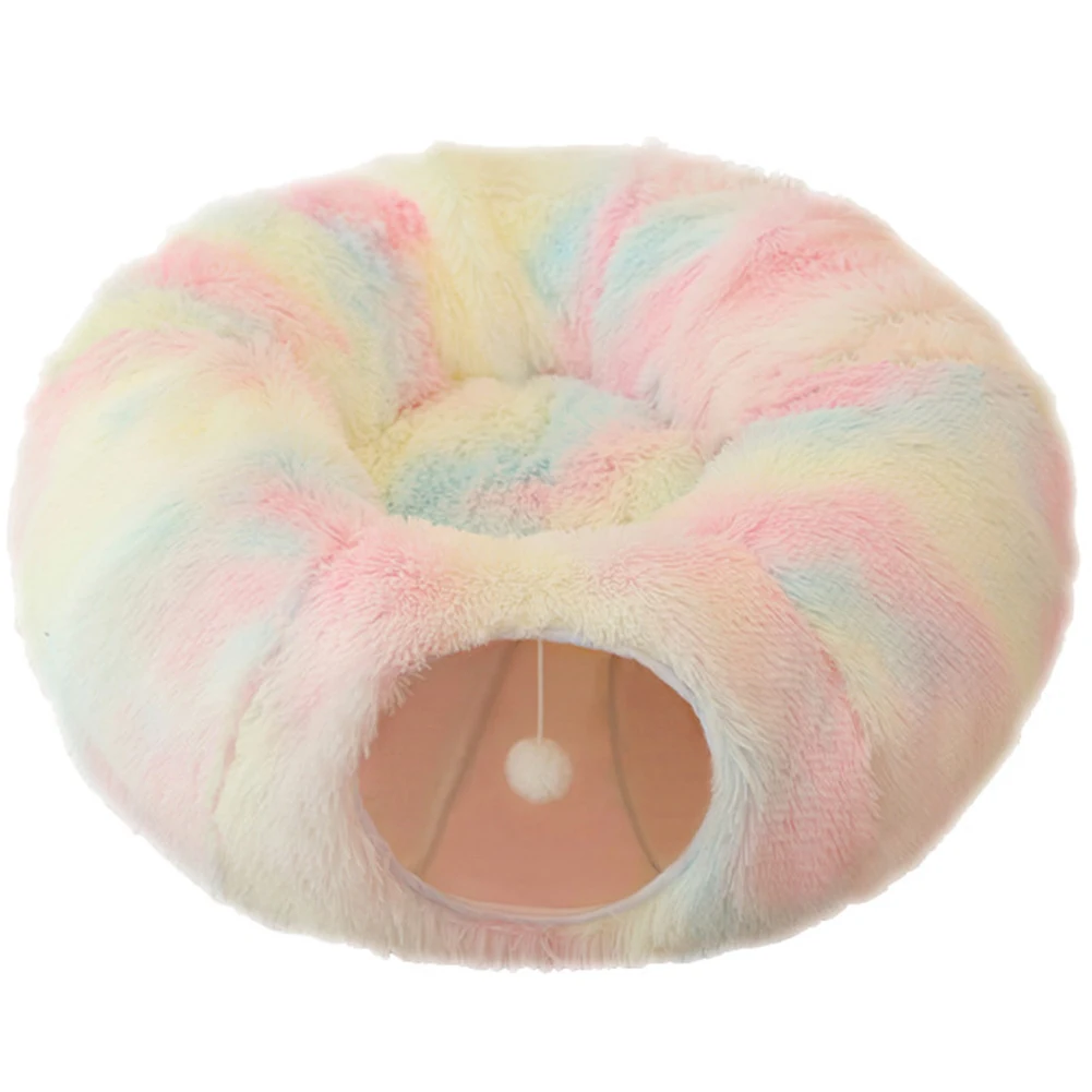 

Winter Warm Cat Cave Round Foldable Cat House Soft Cat Tunnel Bed Cat Tube Deep Sleeping Long Plush for Cats and Small Dogs