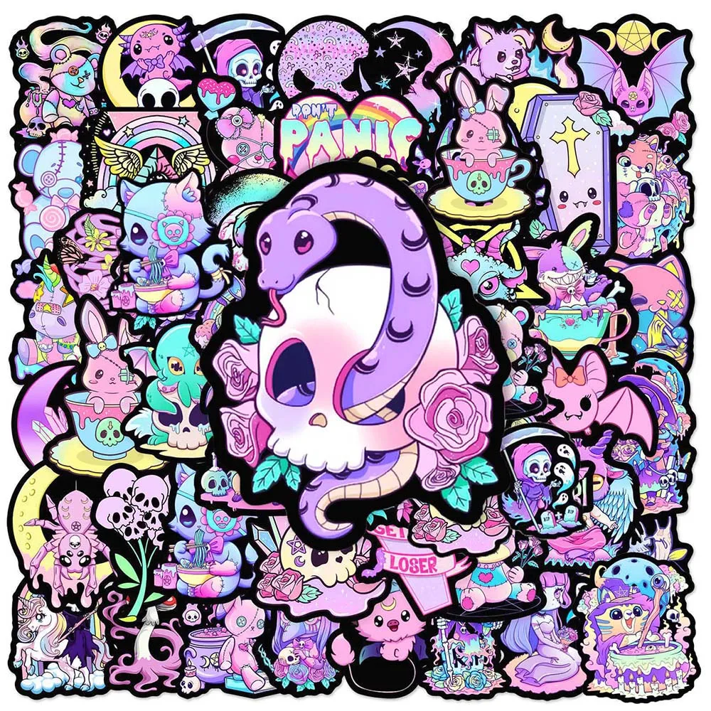 10/50pcs Cartoon Gothic Horror Stickers Pack Cute Halloween Anime Aesthetic Graffiti Decals for Kids Scrapbooking Luggage Laptop