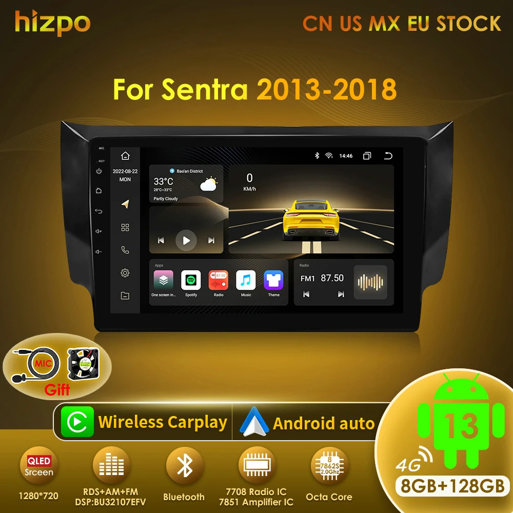 Hizpo Car Auto Radio GPS For Nissan Sylphy B17 Sentra 2013 2014 2015 2016 2017 2018 Head Unit Android Navigation Player Stereo