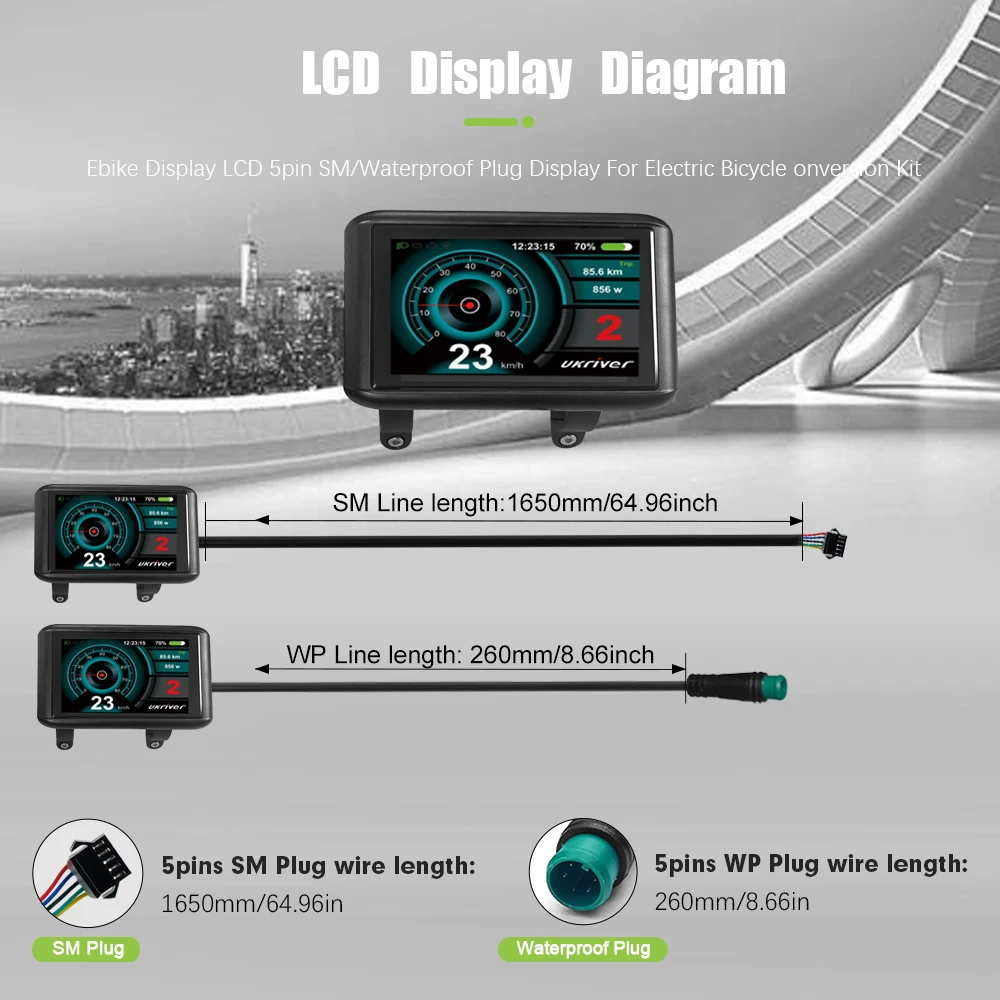 

Дисплей LCD UKC1+ для электровелосипедов 24V/36V/48V/52V/60V/72V с функцией ограничения скорости, для комплектов для переоборудования электровелосипедов.