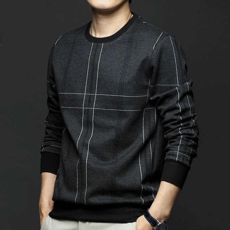 Men\'s Spring Autumn Striped Business Hoodies Sweatshirts Long Sleeve Loose Plus Size Pullovers Top Casual Fashion Men Clothing