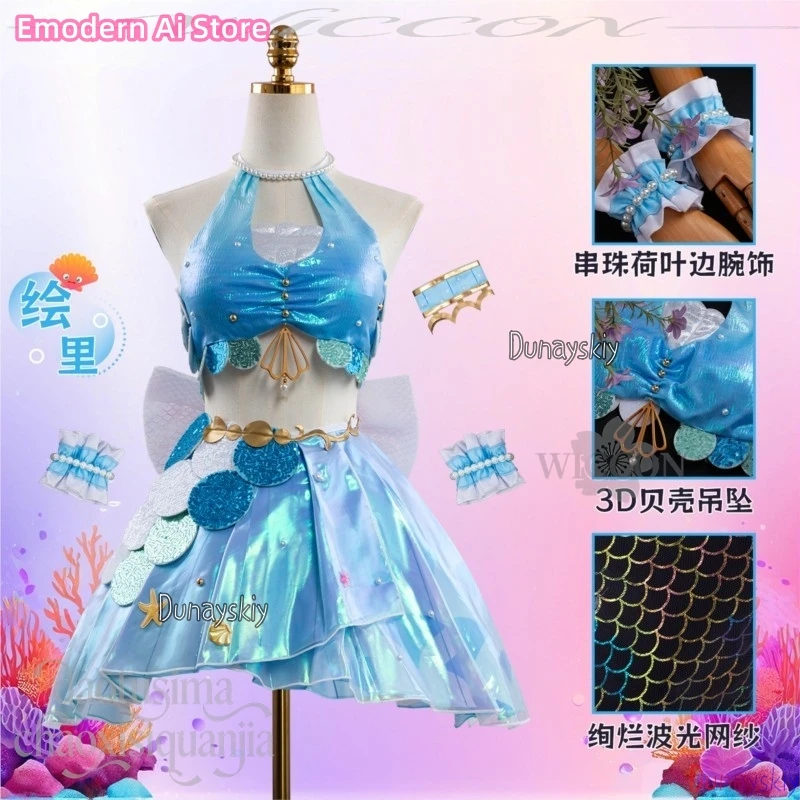 EliAyase Cosplay Anime Game LoveLive! Mermaid Y2K Blue Dress Sweet Lolita Party Carnival Idol Stage Performance Outfit Fashion