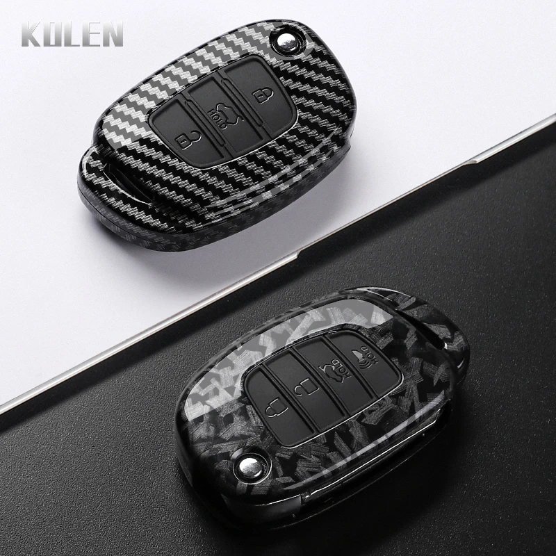 Capa para chave de carro estilo fibra de carbono ABS para Hyundai Ix35 IX45 IX25 I10 I20 I30 HB20 Sonata Verna Solaris Santa Elantra Mistra