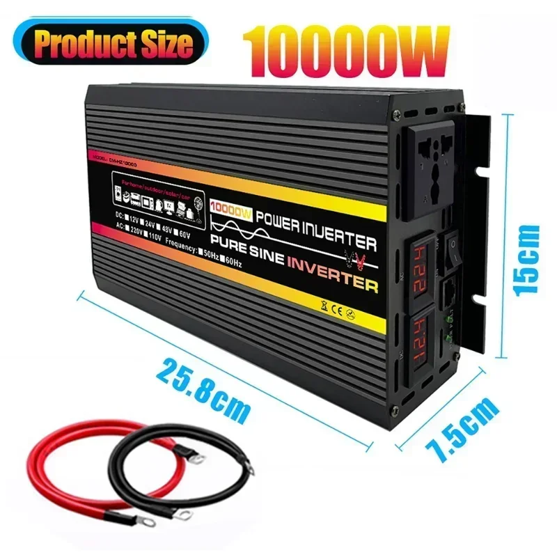 Convertitore di tensione Inverter a onda sinusoidale pura 10000W/12000W DC 12/24/48/60V a AC 220V 110V trasformatore Inverter di energia solare