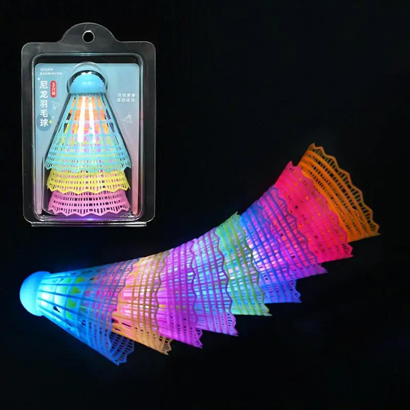 LED Lighting Badminton Dark Night Colorful LED Light-up Sport Badminton Nylon High Elasticity shuttlecock For Yard Games