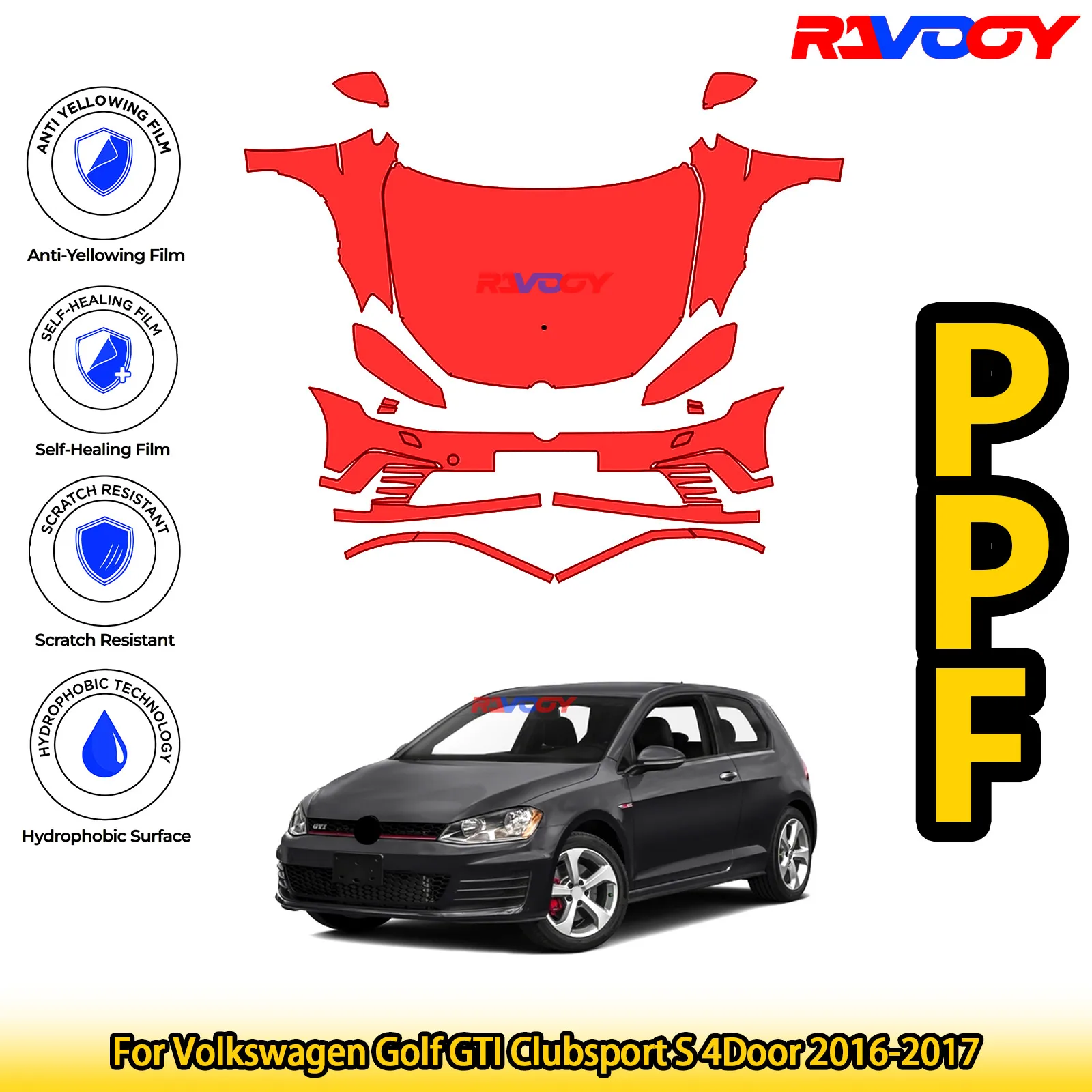 

For Volkswagen Golf GTI Clubsport S 4Door 2016-2017 Glossy Matte Black Precut front PPF Kit Paint Protection Film