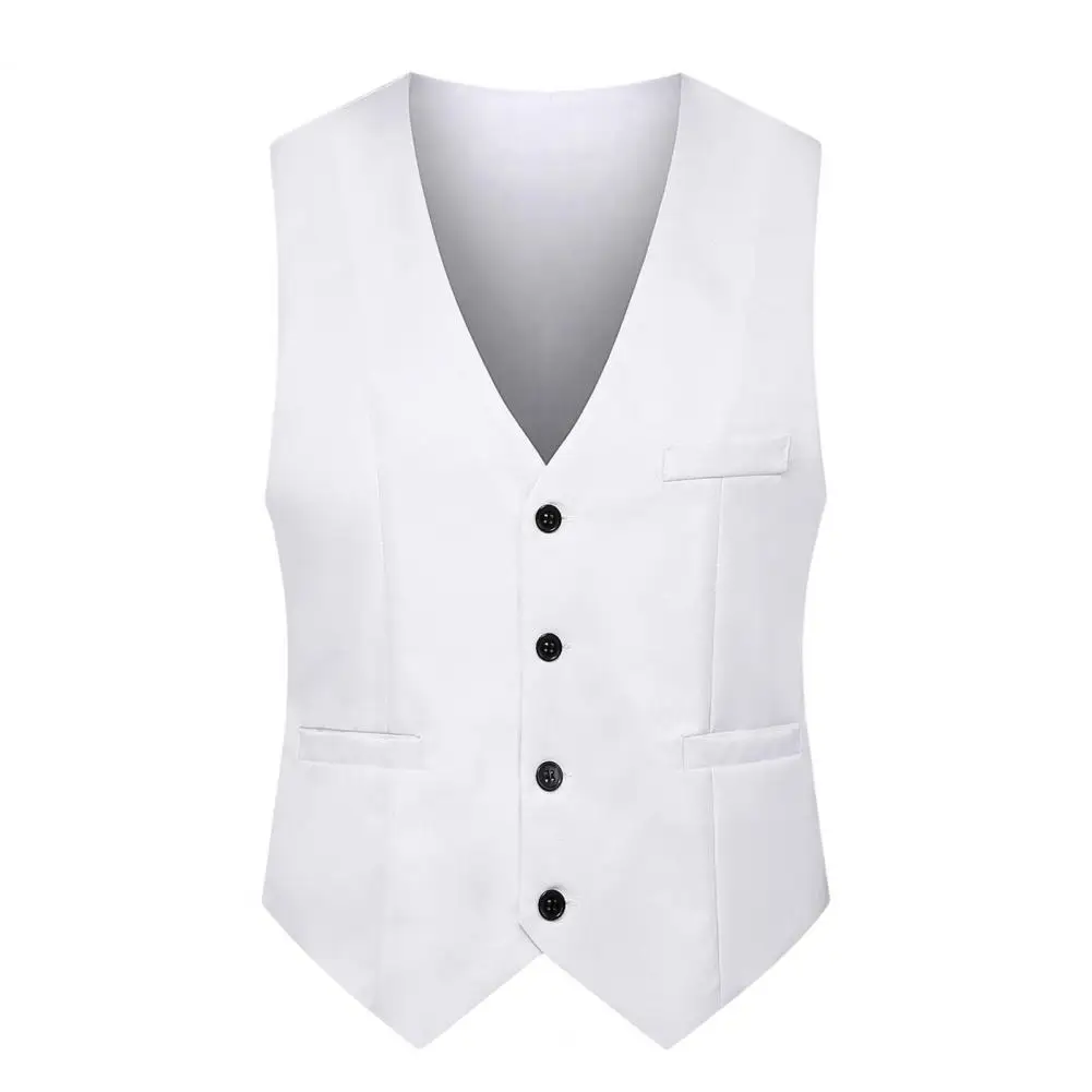 Solid Color Men Vest Jacket Men Suit Vest Stylish Men\'s Slim Fit V-neck Suit Vest for Leisure Party Workwear Solid Color for Bar