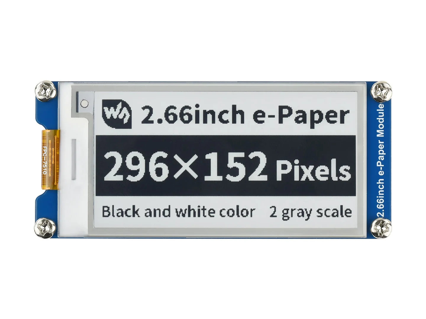 

E-Paper E-Ink Display Module, 296×152, Black / White,2.66inch,partial refresh support, low power, wide viewing angle, paper-like