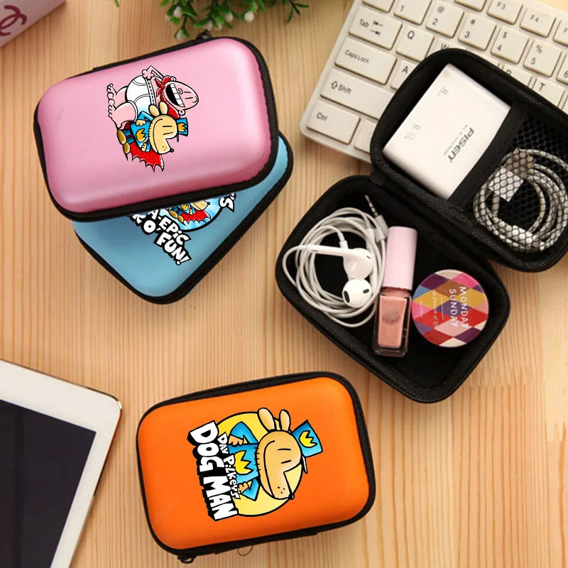 

Dog Man Portable Data Cable Storage Bag Cartoon Anime Earphone Storage Case Shockproof Headphone Box Coin Bags Birthday Gifts