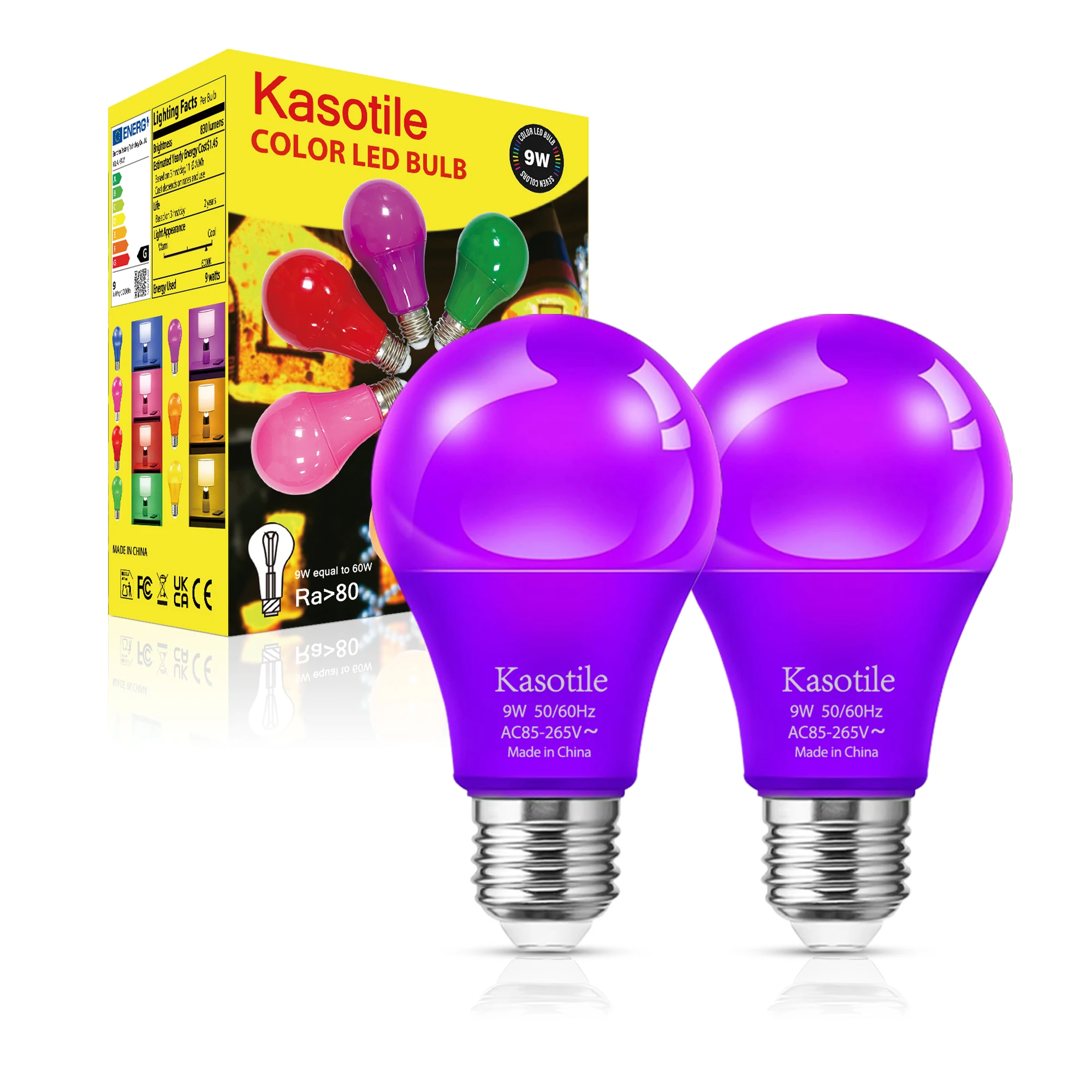 Kasotile LED Purple Bulb E26 9W Energy Saving Light Bulb for Home Party Wedding Stage Decoration 2Pack