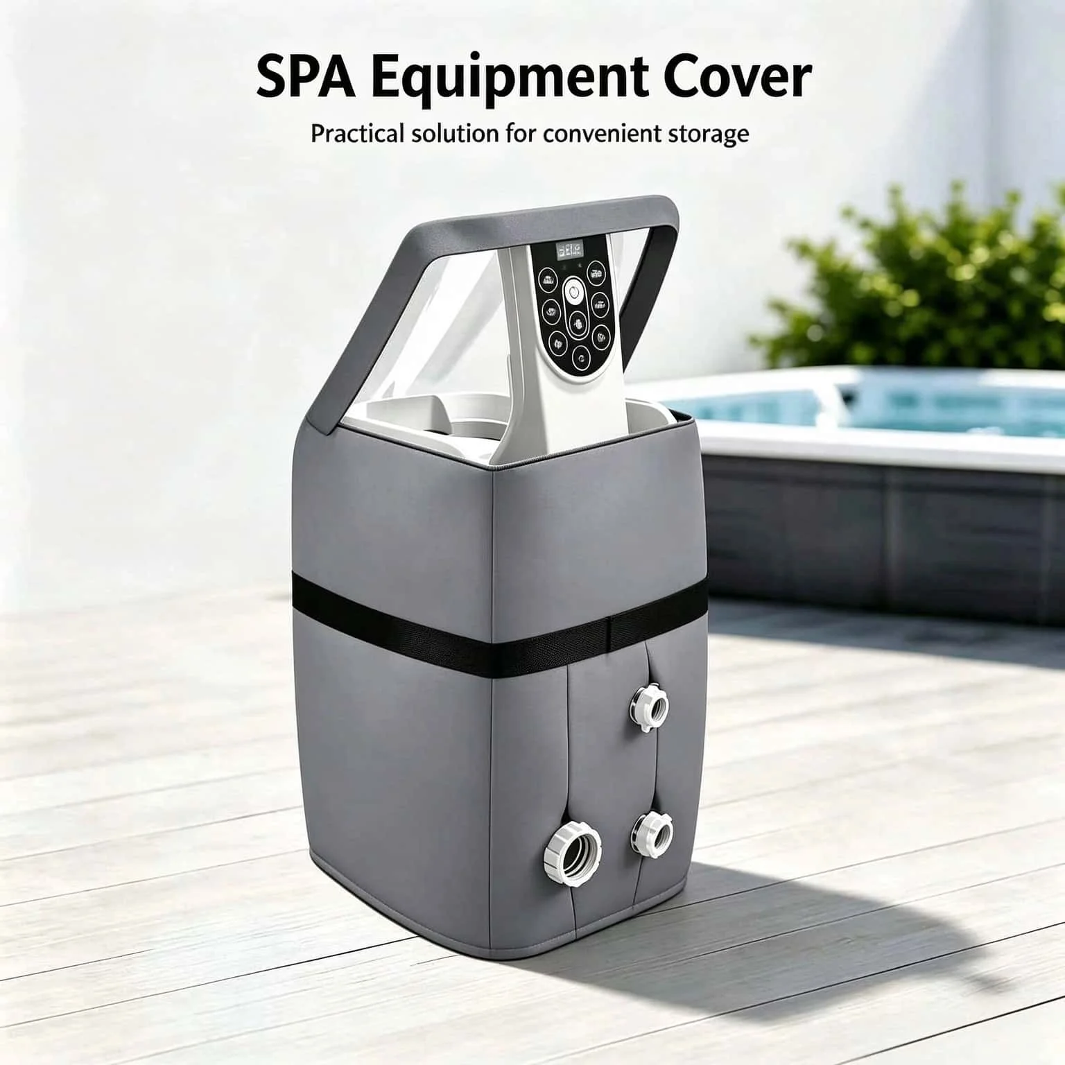 Grey Spa Hot Tub Heating Pump Cover Oxford Cloth Protective Cover with Transparent Window, Inflatable Hot Tub Equipment Cover