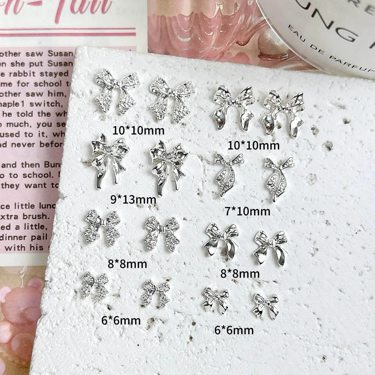 10PCS 3D Creative Ribbon Bowknots Alloy Nail Charms Shining Tricolors Irregular Bows Series Nail Art Decorations for DIY Nails