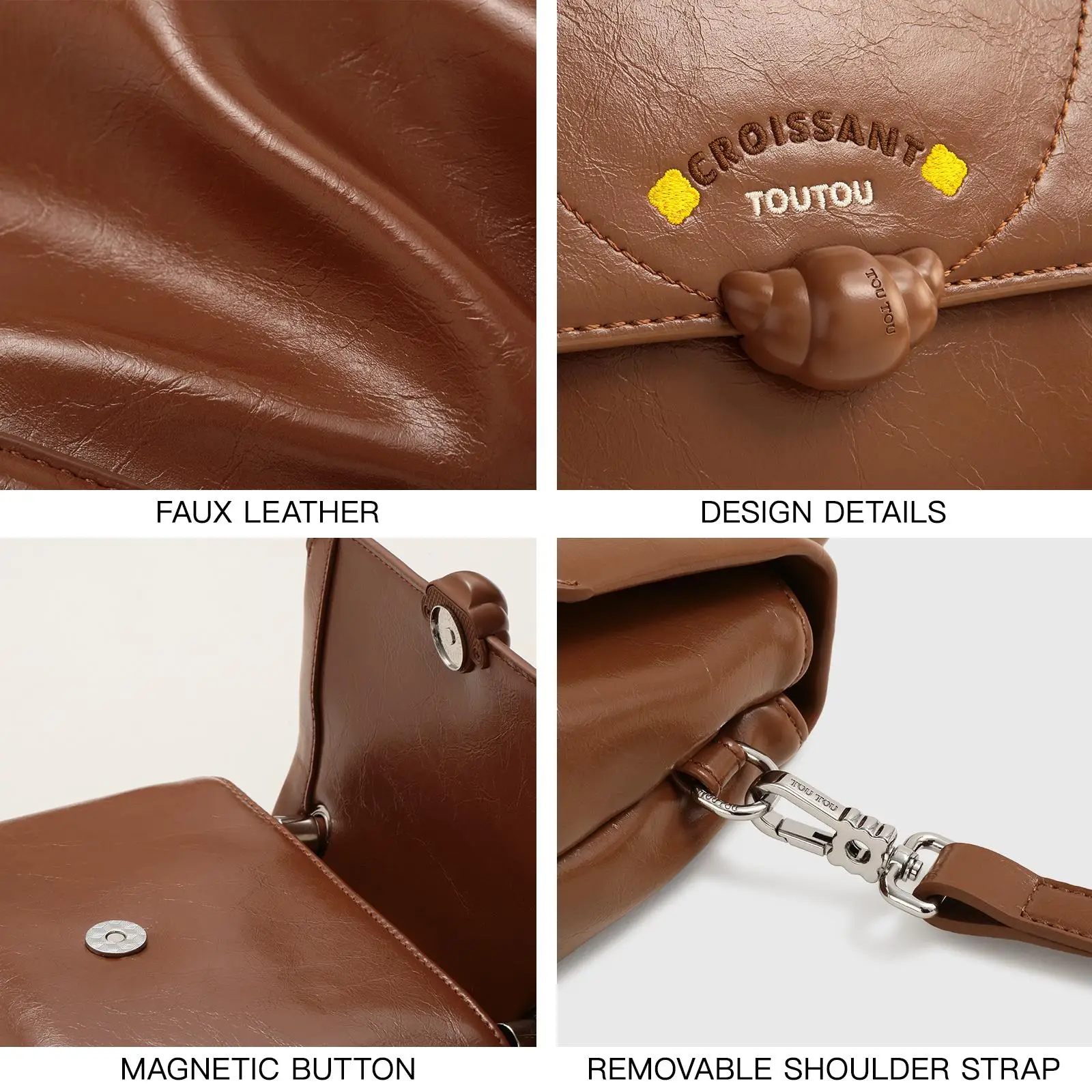 TOUTOU Vintage Fashion Horn-Shaped Women's Bag Cute Trendy Small Square Handbag Maillard Brown Academic Style Shoulder Bag