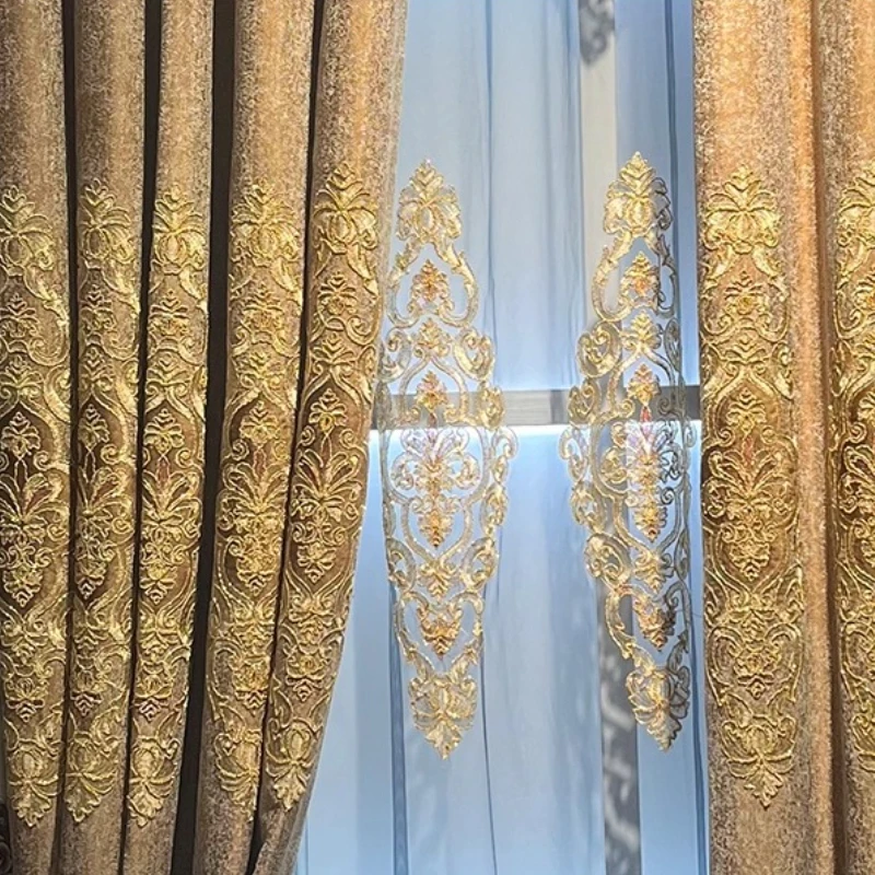 Custom  Size！！European Luxury Brown High-end Blackout Neil Water-soluble Embroidered Curtains for Living Dining Room Bedroom
