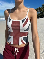 Flag Print Slim Crop Top donna estate senza maniche in morbido cotone Casual canotta corta Vintage Streetwear Fashion Y2k canotte