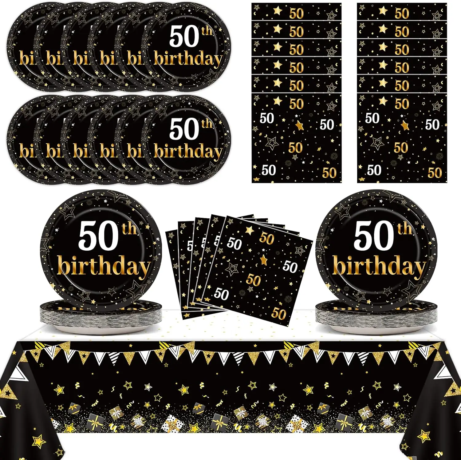 

50th Birthday Party Supplies Serves 24 Black and Gold 50 Years Old Party Paper Plates Napkins Cheers to 50 Years Decorations