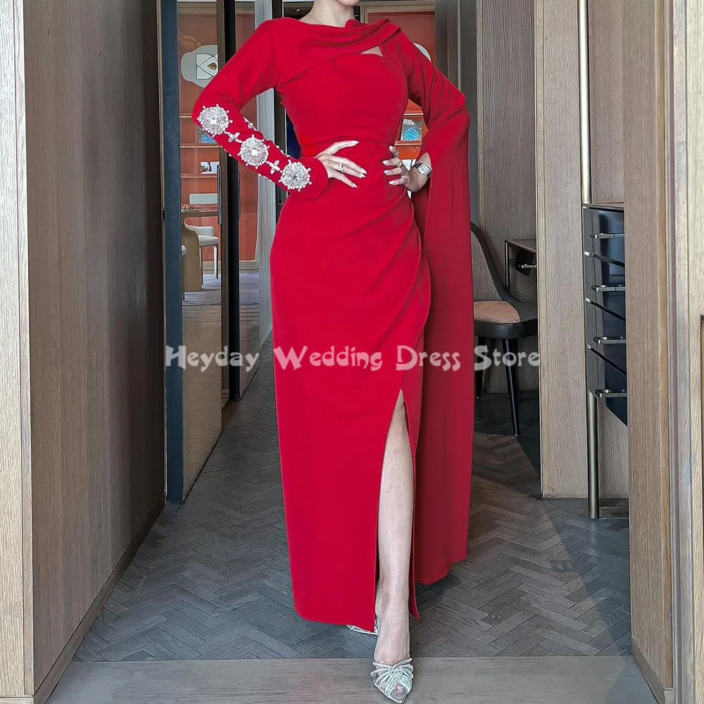 

Heyday Women's Crepe O-Neck Beaded Split Ankle-Length Saudi Evening Dresses With Long Sleeves Formal Elegant Party Dresses 2025