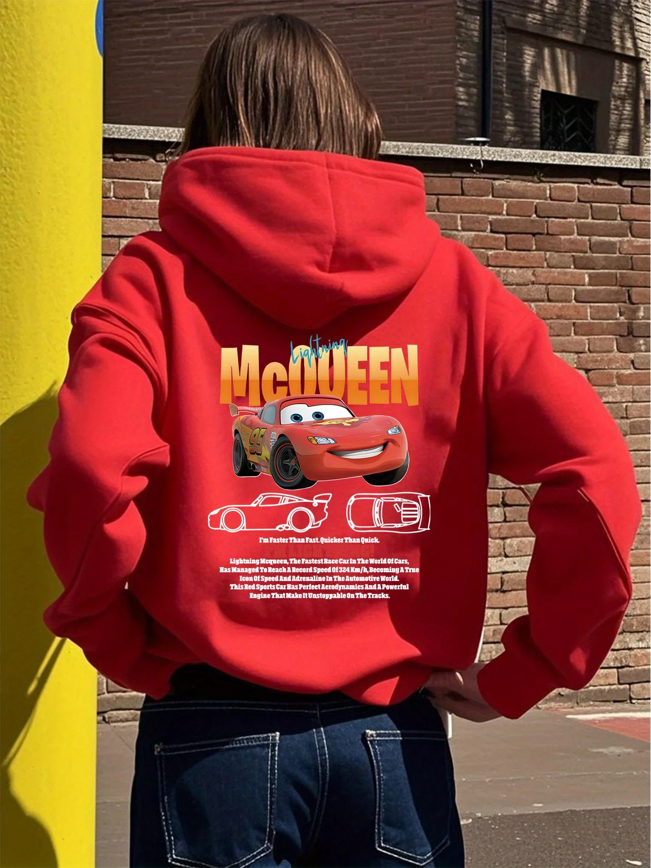Disney Series Cars: McQueen Sweet Cool Street Felpa con cappuccio autunno/inverno Giacca oversize da donna per adulti e bambini della stessa taglia