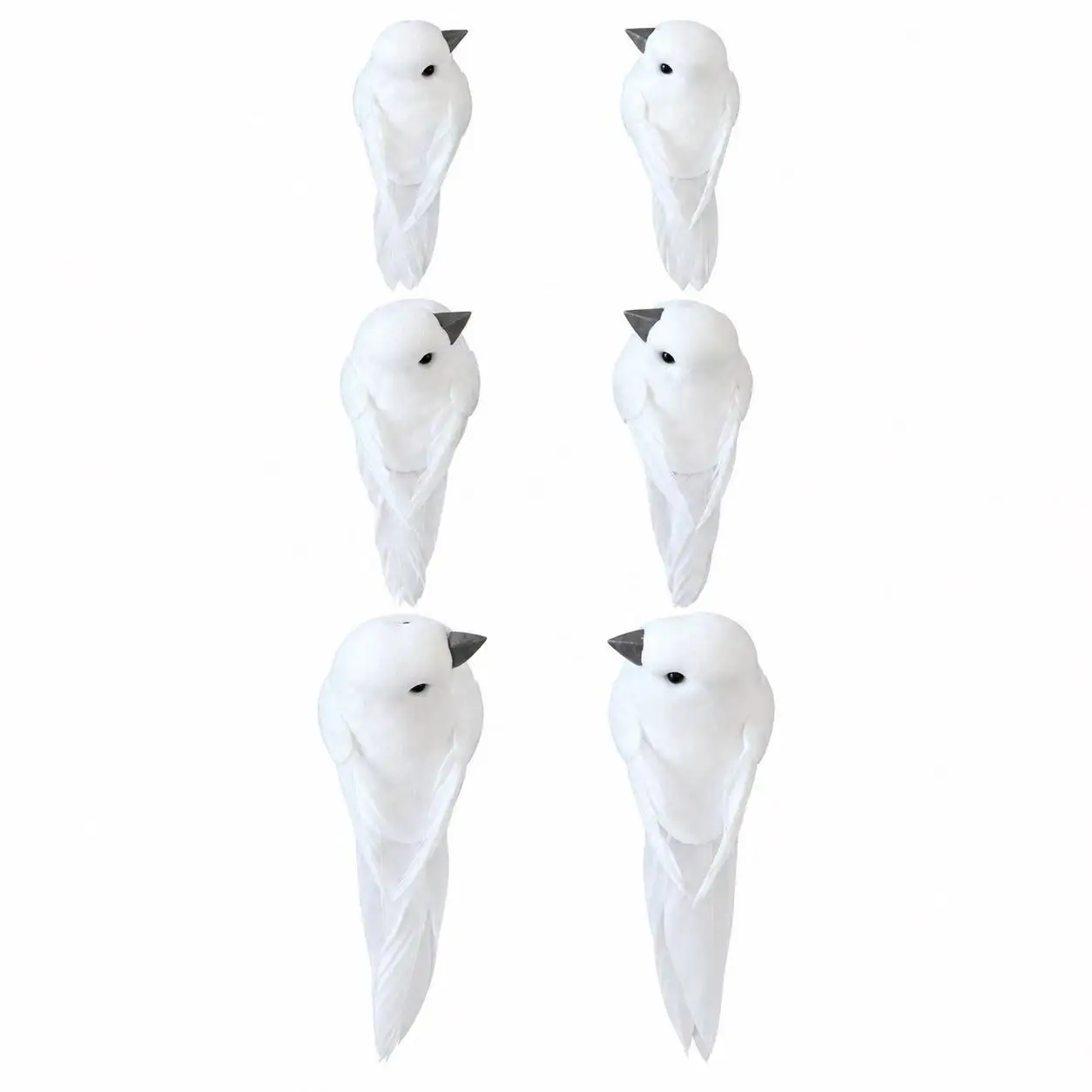 6PCS Artificial Dove Bird Ornaments White Feather Dove Figurines for Wedding Home Garden Tree Decor