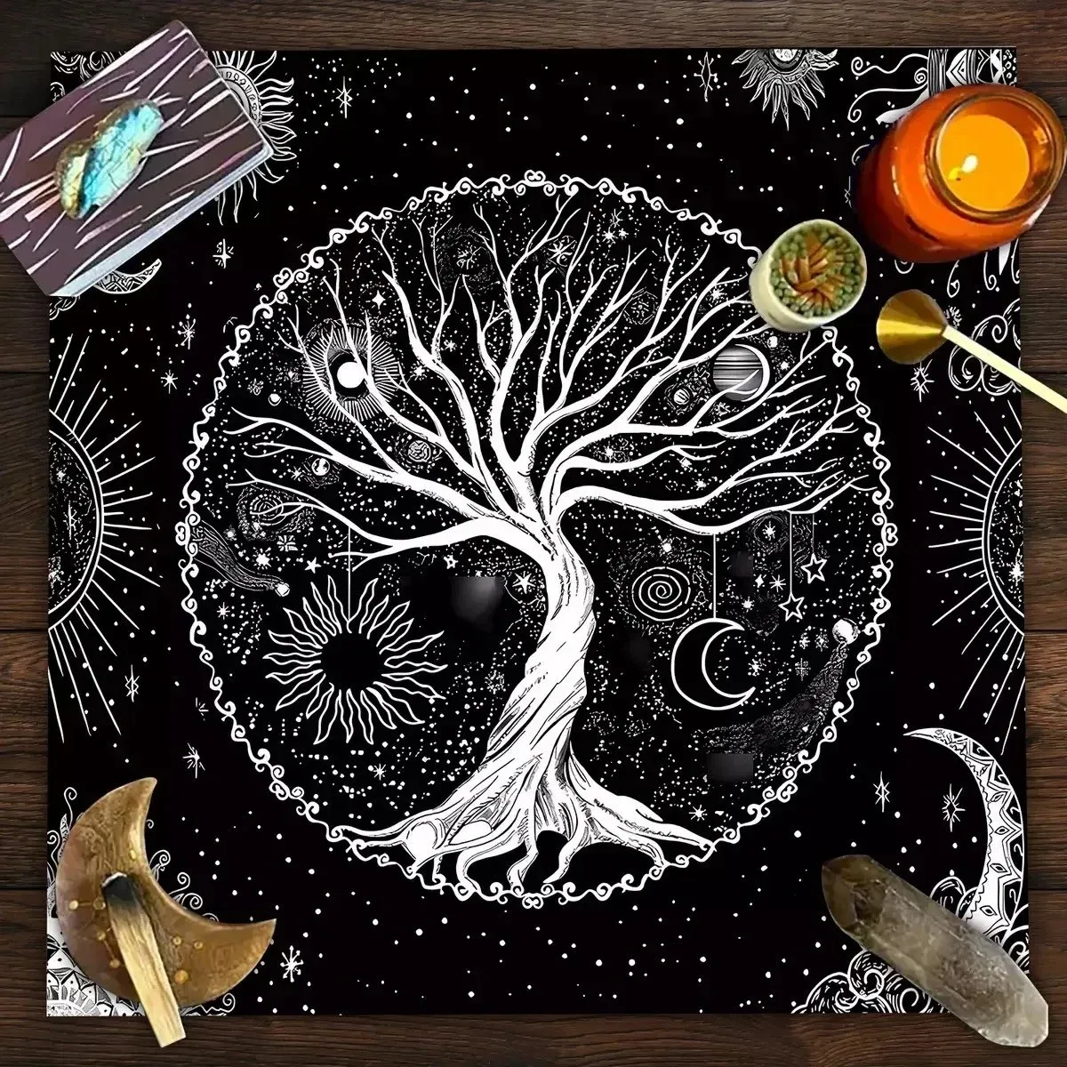 VIKAMA Norse Runes Tarot Altar Cloth Black Witchcraft Divination Mat for Tarot Reading Spiritual Viking Ritual Home Decor